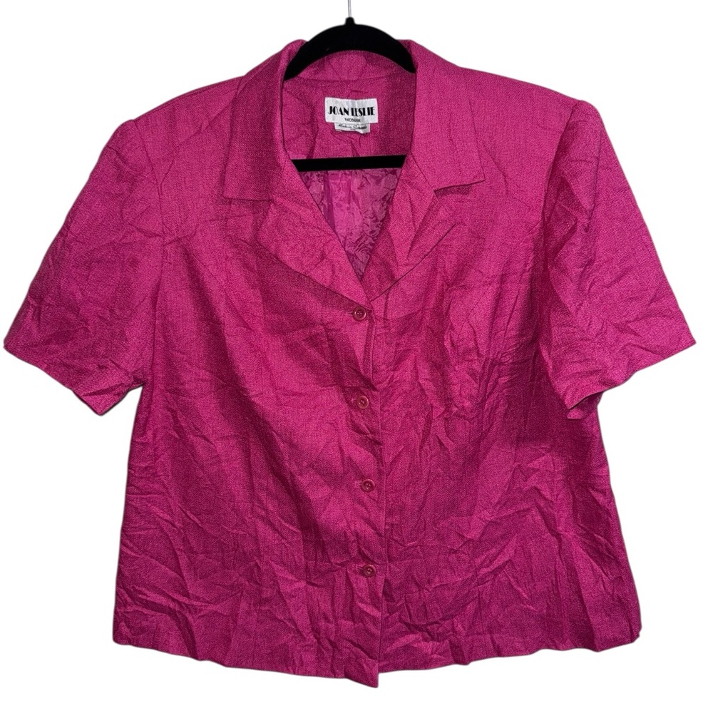 Joan Leslie Woman Fuchsia Textured Blouse 16W Shoulder Pads